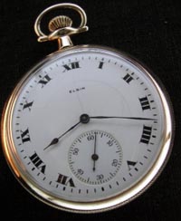 12 size Elgin open face pocket watch bold roman numeral dial